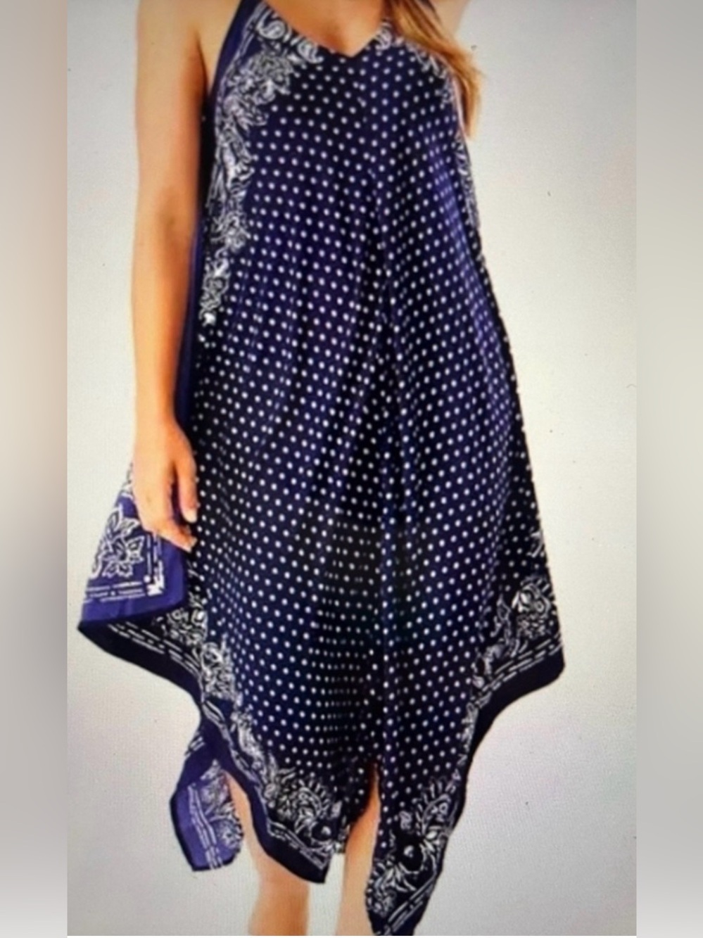 Tommy Bahama Navy and White Bandana-Print Asymmetrical Slip Dress